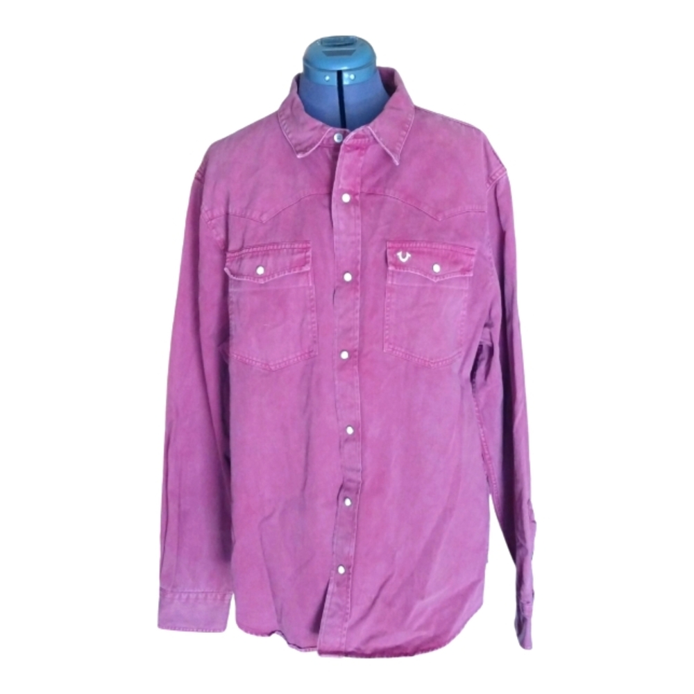 True Religion men's burgundy long sleeve snap front shirt. XL